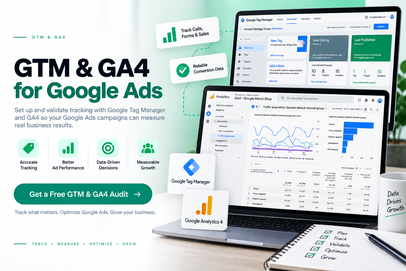 GTM and GA4 setup for Google Ads conversion tracking and campaign measurement
